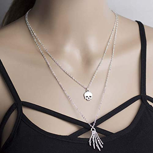 Yalice Layered Skull Necklace Chain Skeleton Necklaces Gothic Pendant Jewelry for Women and Girls Silver