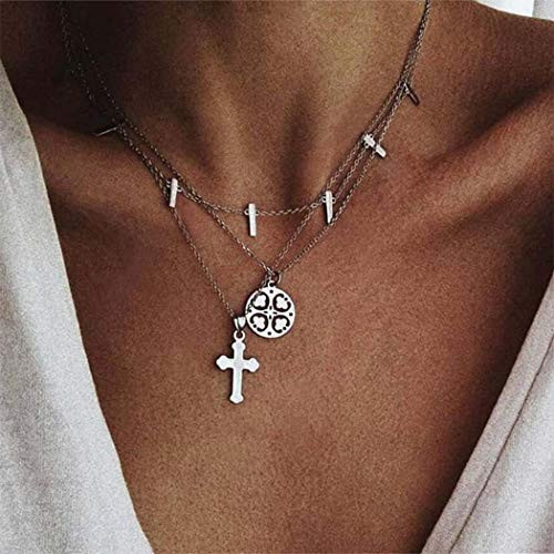 Funyrich Simple Layered Jesus Necklace Chain Sliver Cross Necklaces Pendant Jewelry for Women and Girls Funyrich Simple Layered Jesus Necklace Chain Sliver Cross Necklaces Pendant Jewelry for Women and Girls