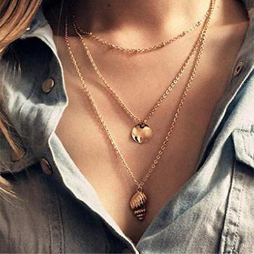 Funyrich Simple Layered Shell Necklace Chain Gold Coin Necklaces Pendant Jewelry for Women and Girls Funyrich Simple Layered Shell Necklace Chain Gold Coin Necklaces Pendant Jewelry for Women and Girls
