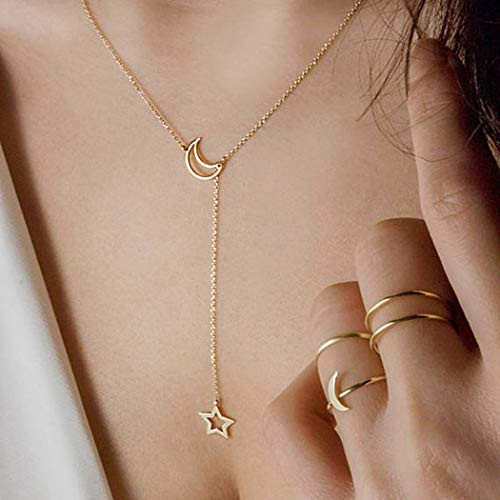 Jozape Simple Gold Moon Star Pendant Necklace Jewelry Necklace Chain for Women and Girls Jozape Simple Gold Moon Star Pendant Necklace Jewelry Necklace Chain for Women and Girls