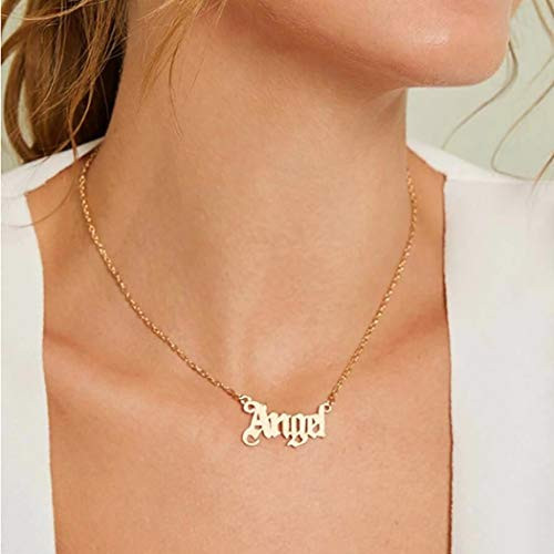 Bmirth Boho Angel Necklace Chain Gold Letter Pendant Neckalce Jewlery for Women and Girls