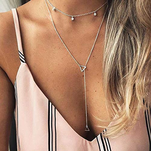 Boaccy Simple Layered Necklaces Geometrc Pendant Necklace Crystal Necklace chain Silver Jewelry for Women and Girls Boaccy Simple Layered Necklaces Geometrc Pendant Necklace Crystal Necklace chain Silver Jewelry for Women and Girls