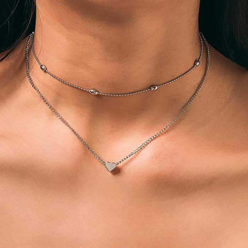 Aetorgc Simple Layered Necklace Chain Love Pendant Necklaces Jewelry for Women and Girls Silver Aetorgc Simple Layered Necklace Chain Love Pendant Necklaces Jewelry for Women and Girls Silver