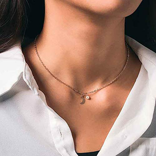 Aetorgc Chic Simple Short Necklace Chain Moon Pendant Necklaces Pearl Necklaces Jewelry for Women and Girls Gold Aetorgc Chic Simple Short Necklace Chain Moon Pendant Necklaces Pearl Necklaces Jewelry for Women and Girls Gold