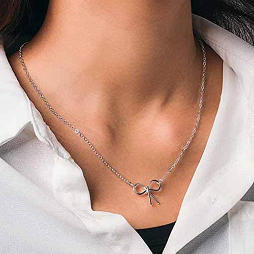 Ursumy Simple Necklaces with Bow Pendant Necklace Jewelry Dainty Necklace Chain for Women and Girls Silver