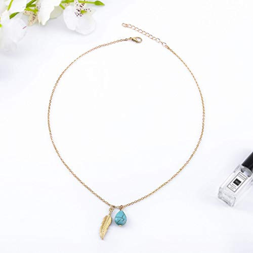 Bomine Simple Long Necklace Chain Turquoise Pendant Necklaces Leaf Jewelry Chains for Women and Girls Gold Bomine Simple Long Necklace Chain Turquoise Pendant Necklaces Leaf Jewelry Chains for Women and Girls Gold
