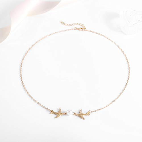 Bomine Simple Pearl Necklace Chain Lovebird Pendant Necklaces Jewelry for Women and Girls Gold Bomine Simple Pearl Necklace Chain Lovebird Pendant Necklaces Jewelry for Women and Girls Gold