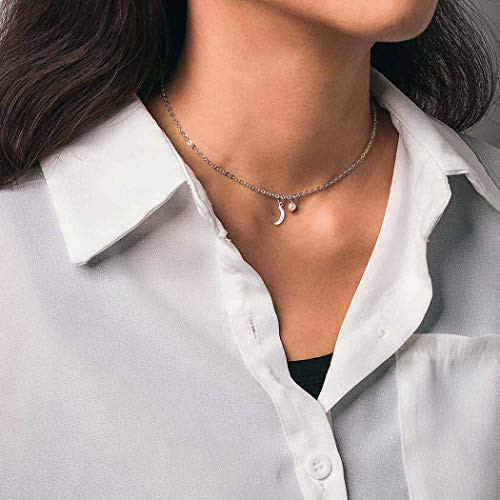 Bomine Simple Moon Necklace Chain Pearl Choker Neckalces Jewelry for Women and Girls Sliver Bomine Simple Moon Necklace Chain Pearl Choker Neckalces Jewelry for Women and Girls Sliver