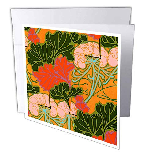 3dRose Orange  and  Green Garden Greeting Cards 6 x 6 Set of 6 gc-11167-1