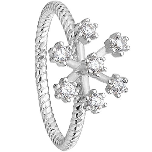 EVER FAITH 925 Sterling Silver Elegant Cubic Zirconia Winter Snowflake Flower Finger Band Ring Clear - Size 7