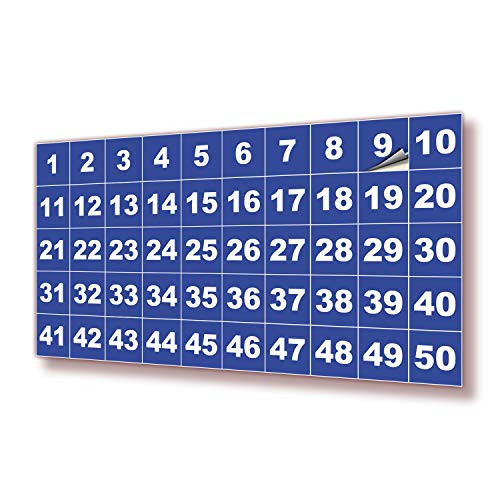 Blue Vinyl Consecutive Number Stickers - 1 to 50 1 inch Self-Adhesive - Premium Decal for Indoor  and  Outdoor Ideal for Inventory Storage Organizing Great on Boxes Bins Toolbox Lockers  and  More