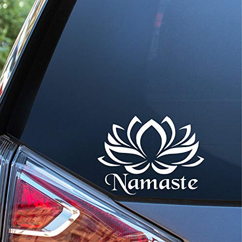 Sunset Graphics  and  Decals Namaste Decal Vinyl Car Sticker Lotus Flower Yoga Floral  Cars Trucks Vans Walls Laptop  White  4_75 inches  SGD000093