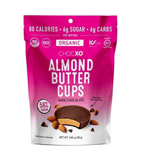 ChocXO Dark Chocolate Almond Butter Cups  Keto Certified USDA Organic Low Sugar Certified Gluten Free and Kosher 98 g 1 Bag
