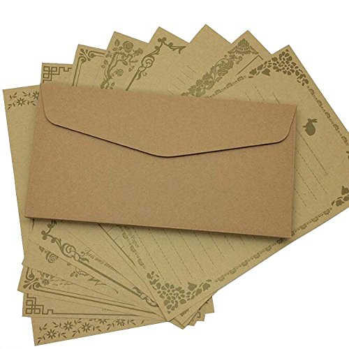 Kraft Paper Envelopes and Writing Stationery Paper Letter Set 8PCS 8_2x5_5inch Special Design Writing Stationery Paper And 8PCS 8_2x4_3inch Envelops Yellow