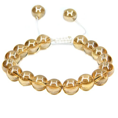 Natural Aqua Golden Clear Quartz Gemstone 10mm Round Beads Adjustable Braided Macrame Tassels Chakra Reiki Bracelets 7 Inch