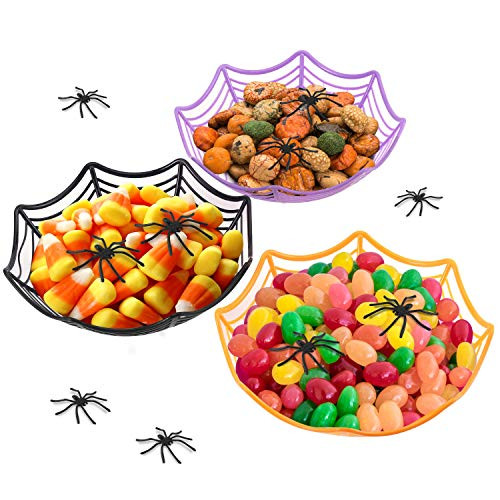 3 Large Spider Web Plastic Basket Bowls with 60 Extra Spiders for Halloween Parties Halloween Decorations Trick or Treat Candy