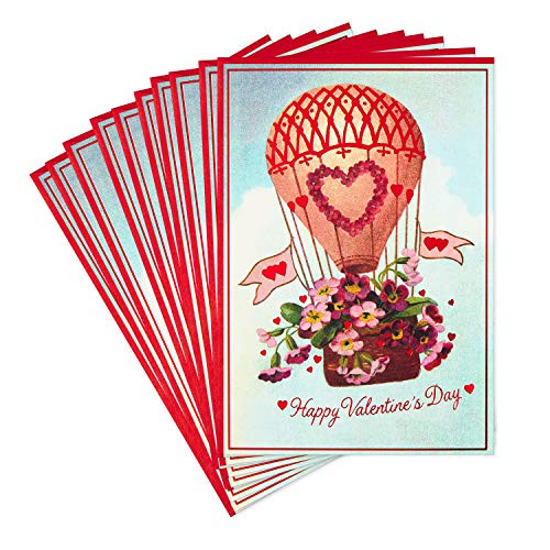 Hallmark Pack of Valentines Day Cards Vintage Hot Air Balloon 10 Valentines Day Cards with Envelopes