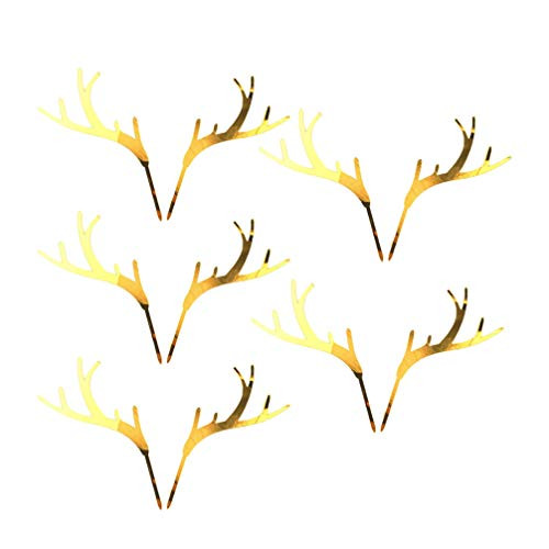 PRETYZOOM 5pcs Gold Deer Antler Cupcake Toppers Acrylic Cake Toppers Picks for Wedding Birthday Baby Shower Christmas Party Decorations Supplies