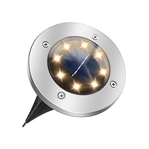 Solar Ground Lights 8 LED Warm Light Outdoor Disk Light Waterproof In-Ground Garden Lights Solar Landscape Lighting for Pathway Yard Deck Patio Walkway 1-Pack