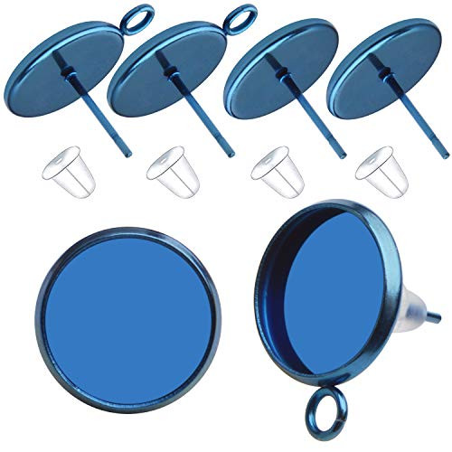 Cabochon Earring Settings20Pcs Stainless Steel Stud Earrings Cabochon Blank Earring Studs Earring Post with Loop and 20Pcs Silicone Earring Backs for Earring Making