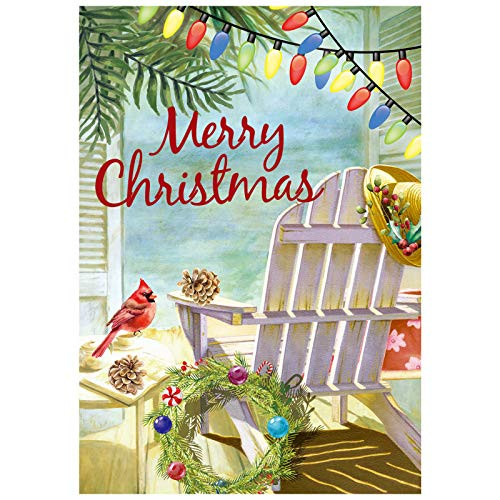 Texupday Merry Christmas Beach Chair Cardinal Tropical Plants Wreath Decoration Winter Garden Flag Outdoor Yard Flag 12 x 18