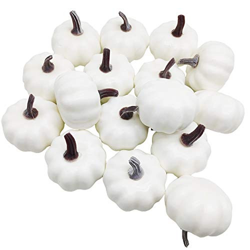 Guuozzli 16pcs Mini Artificial Pumpkin Fall Harvest Lifelike PumpkinsWhite Mini Artificial Pumpkins for Halloween Thanksgiving Autumn Party Garden Kitchen Furniture Decor