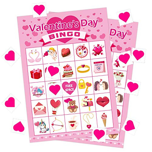 Valentines Day Bingo Game Party Favor - Party Supplies for Kids 24 Player Valentines Day Bingo Game Party Favor - Party Supplies for Kids 24 Player
