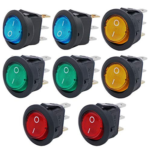 Twidec8Pcs SPST 3Pin Lighted Rocker Switch Toggle 20A 12V DC OnOff Switch Control for Car Or Boat with 4 Colour LED Light Illuminated KCD2-102N-1-4C