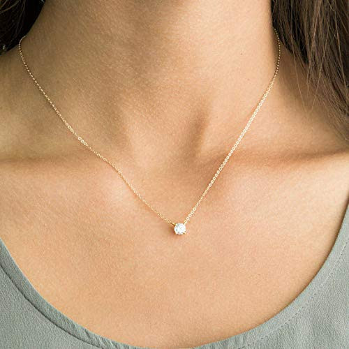 Luxcastle Gold Rhinestones Choker Necklace Simple Pendant Necklace Lovely Tiny Chain Jewelry for Women Girls Gift