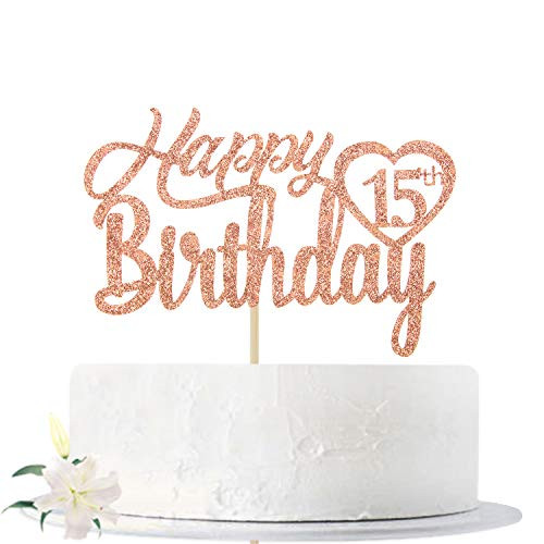 Rose Gold Glitter Happy 15th Birthday Cake Topper Hello 15 Cheers to 15 Years Old 15 Years Old Party Supplies Decoration