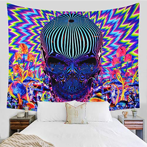 Trippy Tapestry Psychedelic Skull Tapestry Colorful Abstract Mushrooms Wall Tapestry Bohemian Hippie Tapestry Wall Hanging for Home Decor