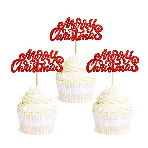 Ercadio 36 Pack Red Merry Christmas Cupcake Toppers Glitter Xmas Holiday Cupcake Picks Christmas Party Cake Decorations Ercadio 36 Pack Red Merry Christmas Cupcake Toppers Glitter Xmas Holiday Cupcake Picks Christmas Party Cake Decorations