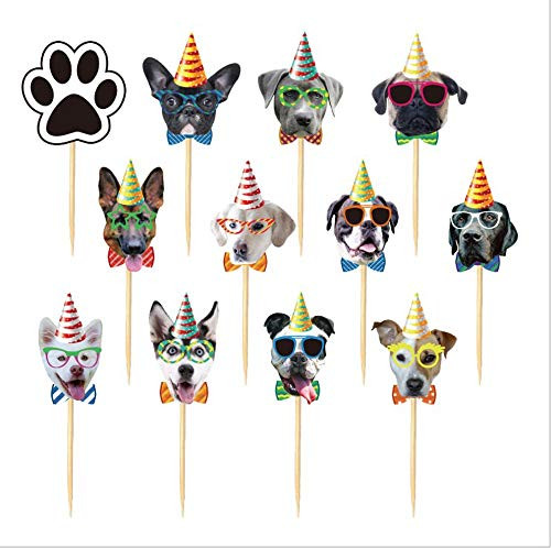 Hongkai 24PCS Pet Themed Party Decorations for Dogs Cake Toppers Cupcake Kids Happy Birthday Gender Reveal Baby Shower Wedding Engagement Party Decorations Supplies