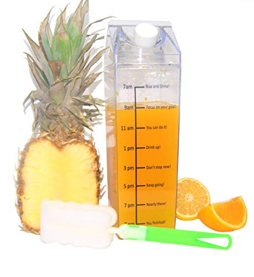 33OZ -1L Milk carton water bottle 1000ml with Motivational Text_ Clear milk carton water bottle chip-with a brush_ Square water bottle plastic milk carton water bottle_ motivational water bottles