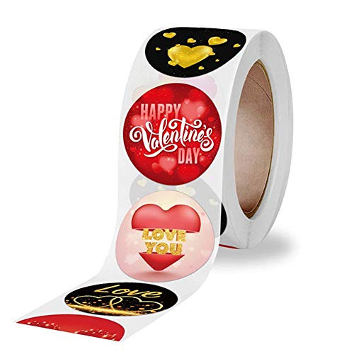 500 Pieces Funky Round Roll Stickers 25mm Valentines Day Colorful Heart Shaped Sticker Valentines Love Decorative Sticker Round Labels for Happy Valentines Day Decoration Wedding Party Accessories