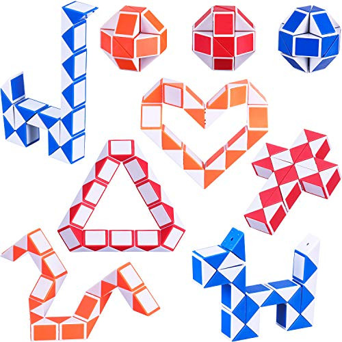 Boao 9 Pack 24 Blocks Mini Snake Cube Magic Speed Cubes Mini Plastic Puzzle Cube Toy for Kids Party Bag Filler Party Favours Party Supplies Random Color