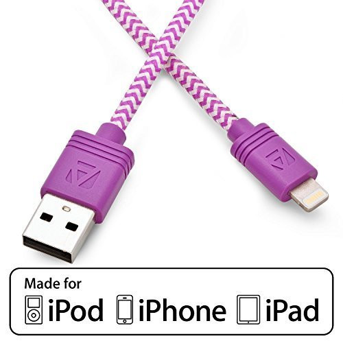 Aduro iPhone iPad Charging Cable 3FT 1M Apple-Certified MFI Lightning to USB Fiber Cloth Charge  and  Sync Cable Purple