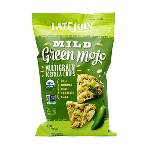 LATE JULY Snacks Multigrain MILD Green Mojo  Tortilla Chips 5_5 oz_ Bag
