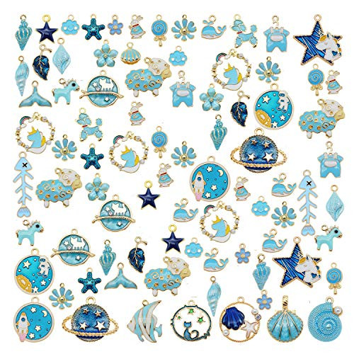 30pcs Mixed Enamel Blue Theme Charms Pendants for Jewelry Making Bulk lot Necklace Earrings Bracelet Craft Findings
