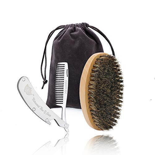 Beard Comb and Beard Brush Set for Men Natural Boar Bristle Beard Brush and Stainless Steel Beard Comb Kit Great for Grooming Beard and Mustache
