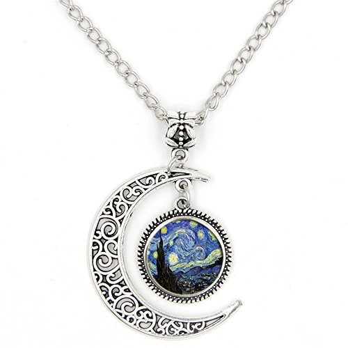 LIAOWY Half Moon Necklace Starry Night Pendant Vincent Van Gogh Art Handmade Jewelry LIAOWY Half Moon Necklace Starry Night Pendant Vincent Van Gogh Art Handmade Jewelry