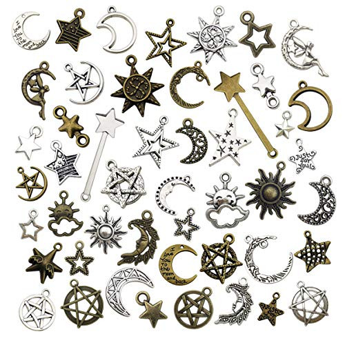 100g76pcs Celestial Mixed Sun Moon Star Charms Bulk Lots Antique Alloy Charms Pendants DIY for Necklace Bracelet Jewelry Making and Crafting SM206 100g76pcs Celestial Mixed Sun Moon Star Charms Bulk Lots Antique Alloy Charms Pendants DIY for Necklace Bracelet Jewelry Making and Crafting SM206