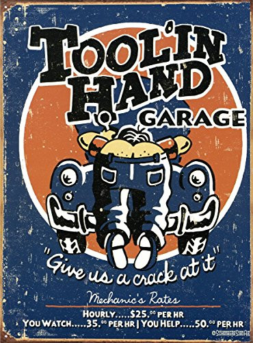 Toolin Hand Garage Tin Sign 13 x 16in