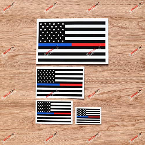 Thin Blue Red Line Police Fire American Flag Decal Vinyl Sticker - 4 Pack Glossy 2 Inches 3 Inches 4 Inches 6 Inches - for Car Boat Laptop Cup Phone