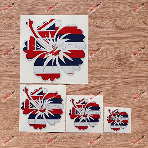 Hawaii Flag Hibiscus Flower Hawaiian Decal Vinyl Sticker - 4 Pack Reflective 2 Inches 3 Inches 4 Inches 6 Inches - for Car Boat Laptop Cup Phone