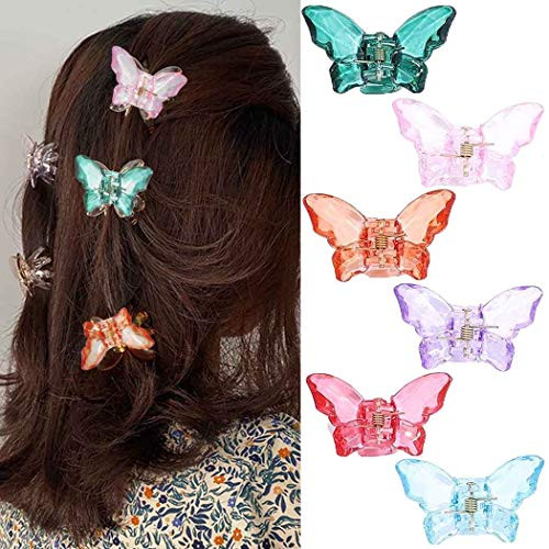 Chennie 6 Packs Colorful Butterfly Hair Clips Clear Butterfly Hair Claw Clips Non Slip Jaw Clips Beautiful Barrettes Butterfly Hair Jaw Clamps for Girls Women Hair Clips Accessories Color2