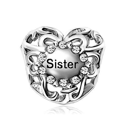 KunBead Sister Love Charms Big Sis Lil Sis Girls April Heart Birthstone Clear Crystal Birthday Bead Charms KunBead Sister Love Charms Big Sis Lil Sis Girls April Heart Birthstone Clear Crystal Birthday Bead Charms