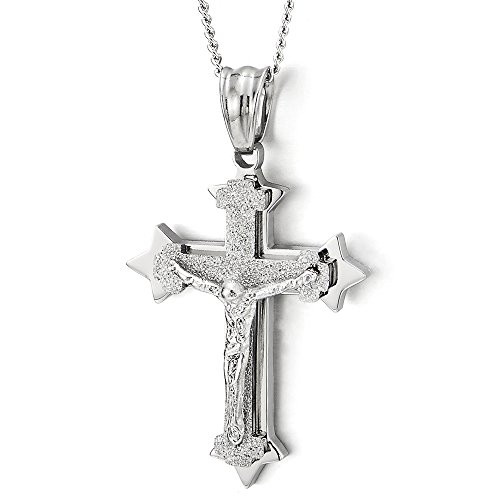 COOLSTEELANDBEYOND Small Tri-Layer Stainless Steel Jesus Christ Crucifix Cross Pendant Necklace Men Women