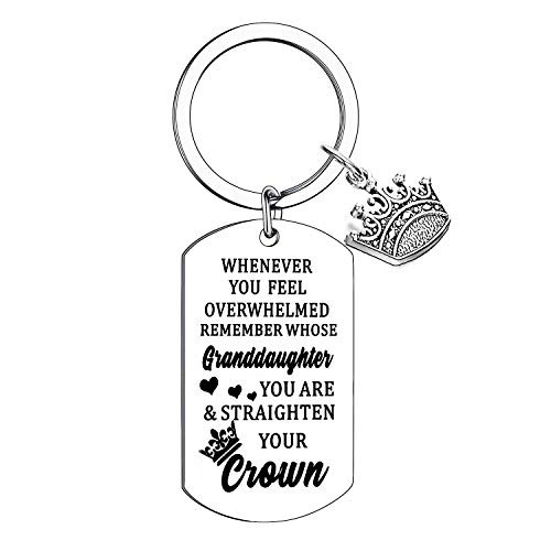 BESPMOSP Graduation Keychain Inspiration Gifts Birthday Gifts for Daughter Son Whenever You Feel Overwhelmed Remember Whose Daughter You are and Straighten Your Crown Keychain Granddaughter