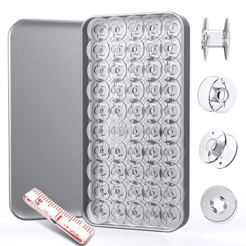 50 Pcs Universal Sewing Machine Bobbins Clear Bobbins with Metal Storage Box and Soft Measuring Tape for Brother Singer Janome Kenmore Sewing Machine 50 Pcs Universal Sewing Machine Bobbins Clear Bobbins with Metal Storage Box and Soft Measuring Tape for Brother Singer Janome Kenmore Sewing Machine